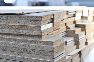 close up of Pile from the sawed pieces a wood-shaving plate