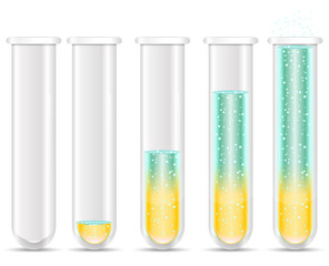 color liquid with bubble in test tubes