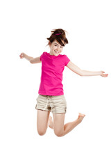 Girl jumping isolated on white background