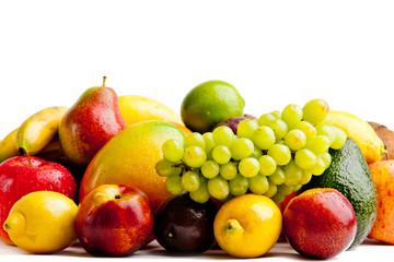 Fresh fruits isolated on a white . Set of different fresh fruits