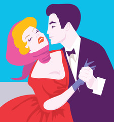 Retro Cute Couple Kisses