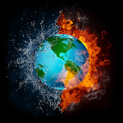 Globe en flamme et eau