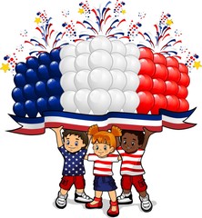 American flag balloons with children - obrazy, fototapety, plakaty