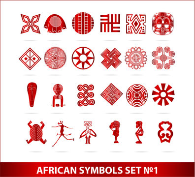 African symbols set red color isolated
