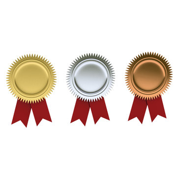 Blank award medal with ribbon - gold, silver, bronze.