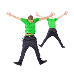 Two male break dancers jumping