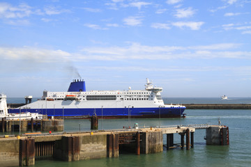 Ship leaving Dover harbor in England
