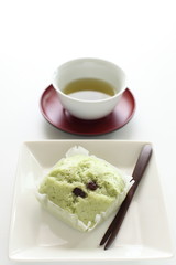 Japanese steamed cake and green tea
