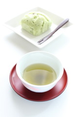 Japanese steamed cake and green tea