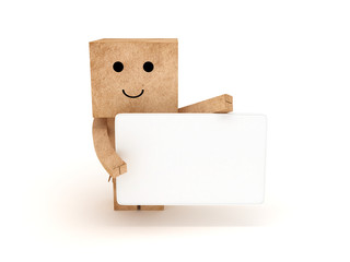cardboard man with empty label
