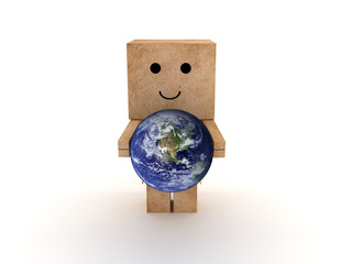 cardboard man with Earth