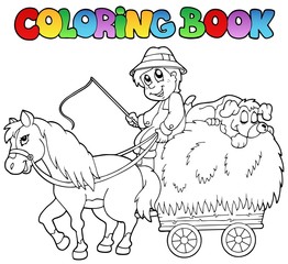 Livre de coloriage avec chariot et fermier