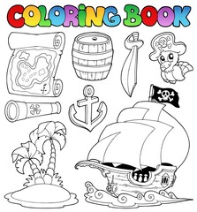 Coloring book with pirate objects