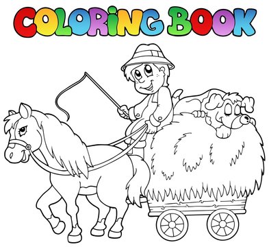 Coloring book with cart and farmer