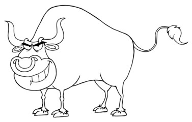 Outlined Bull Cartoon Character