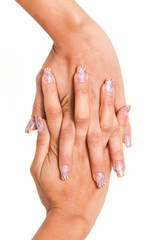 womens hand with painted nails