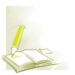 open book icon (with a pencil, stylized, simplified)