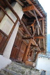Waltzer wooden chalet, Alps mountains, Alagna, Piedmont, Italy