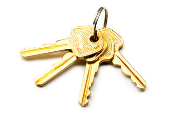 Bunch of keys on white background