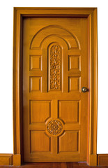 Wooden single door against white wall