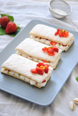 Mille-feuille with strawberries and pistachios