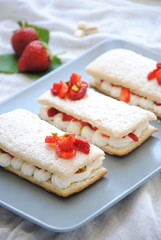 Mille-feuille with strawberries and pistachios