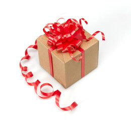 Gift Box whits red ribbon isolated on white