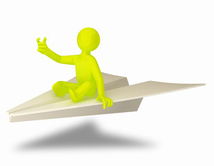 people ride paper airplanes