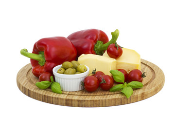 yellow cheese with fresh vegetables