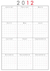 Calendrier 2012 français, jours fériés et cases vides