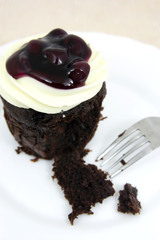 cake chocolate with cream cheese and fresh blueberries