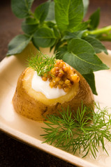 Baked potato with sour cream, grain Dijon mustard and herbs