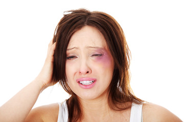 Fototapeta premium Sad abused mature caucasian woman