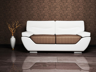 Modern interior design with a sofa and a nice vase