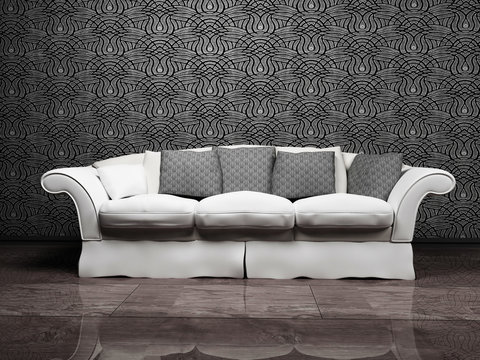 Modern interior design with a nice gray sofa