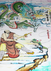 Chinese art painting on wall of shrine