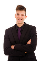 Portrait of a smiling young business man, isolated on white back