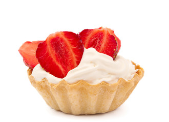 strawberries and cream in a basket