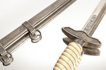 World war knife and engraving on isolated white background