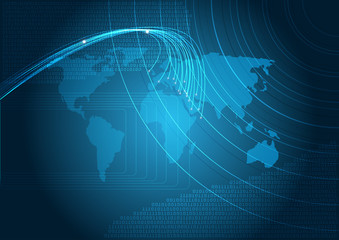 Technology - Blue Background With Map of the World