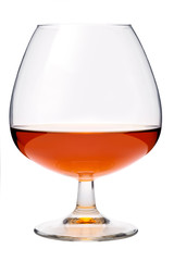 Cognac in a glass, isolated, white background