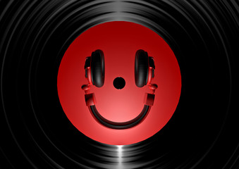 Plakat Vinyl headphone smiley red