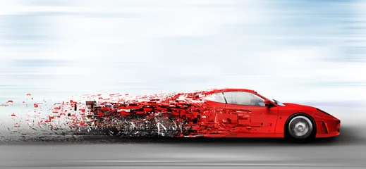Foto auf Acrylglas Schnelle Autos zu schnell fahrendes Auto zerfällt