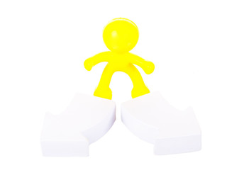 One  toy little man costs near  arrows specifying a direction.