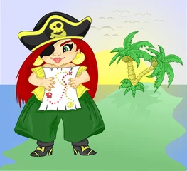 Peel and stick wall murals Pirates Little Pirate Girl