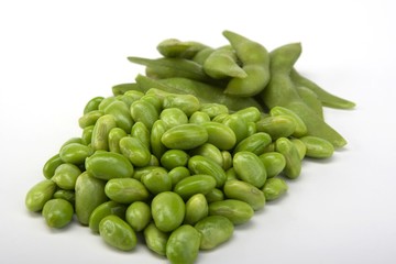 Edamame soy beans in a pile