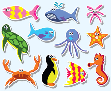 vector set of colorful sea animals
