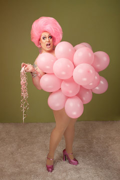 Funny Drag Queen in Pink Balloons