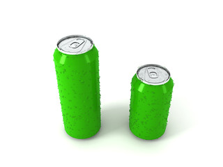 3d illustration of two green aluminum cans