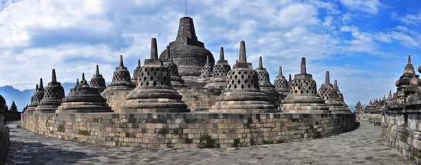 Papier Peint photo Indonésie Temple panoramique de Borobudur.